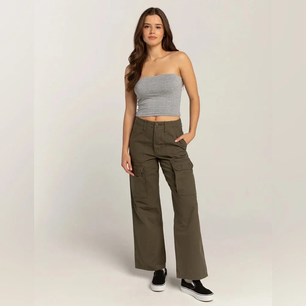 Vans Women’s Arroyo Wide Leg Cargo Pants Olive Green 100% Cotton Canvas Size 26 - Picture 1 of 9